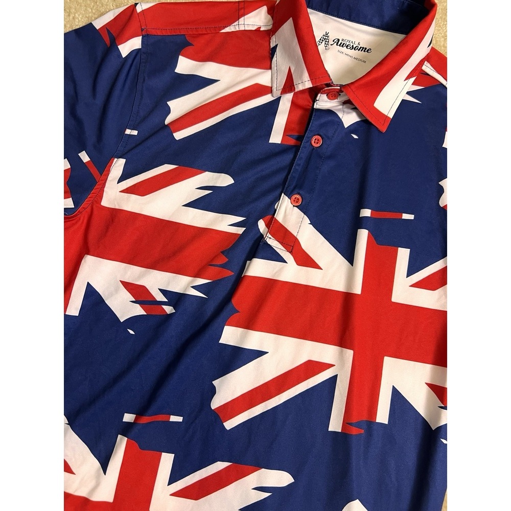 Royal & Awesome Polo Shirt‎ British Flag Performance Golf Mens Medium Union Jack